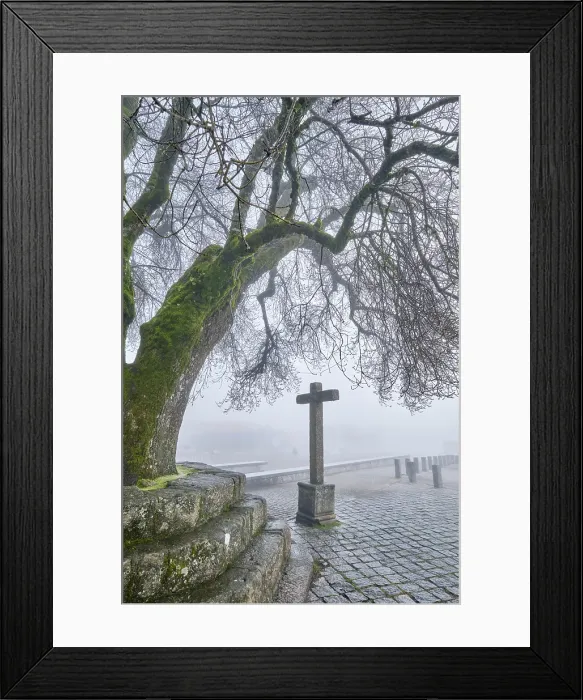 Framed Print : The city of Trancoso with fog. Beira Alta, Portugal