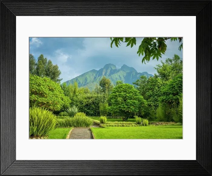 Framed Print : africa, Rwanda, Volcanoes National Park. The Park headquarters with the Mt. Sabinyo in the background Framed Print : africa, Rwanda, Volcanoes National Park. The Park headquarters with the Mt. Sabinyo in the background