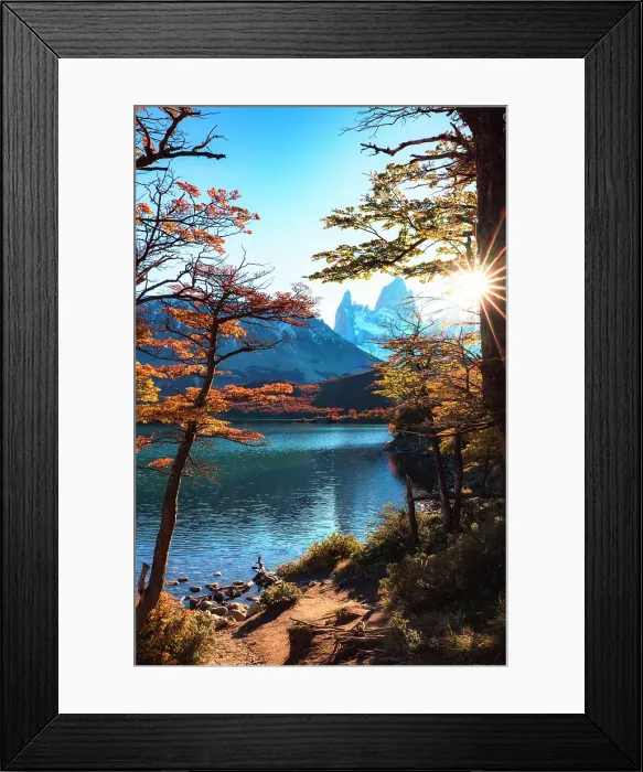 Framed Print : Fitzroy mountain at sunset reflectin in the Laguna Capri lake near El Chalten, Patagonia, Argentina Framed Print : Fitzroy mountain at sunset reflectin in the Laguna Capri lake near El Chalten, Patagonia, Argentina