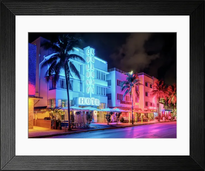 Framed Print : Ocean Drive Art Deco District, illuminated with iconic Neon Colors South Beach, Miami Beach, Florida, USA Framed Print : Ocean Drive Art Deco District, illuminated with iconic Neon Colors South Beach, Miami Beach, Florida, USA