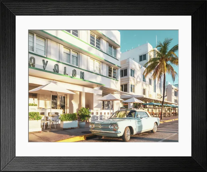 Framed Print : Avalon Hotel, Vintage Car in baby Blue Ocean Drive Art Deco District South Beach, Miami Beach, Florida, USA Framed Print : Avalon Hotel, Vintage Car in baby Blue Ocean Drive Art Deco District South Beach, Miami Beach, Florida, USA