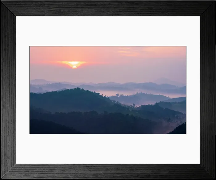 Framed Print : Africa, Rwanda, Nyungwe National Park. Sunrise above the rolling hills