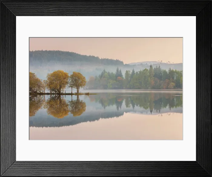 Framed Print : Reflections of autumn trees in the still waters of Loch Ard, Loch Lomond & The Trossachs, Scotland, UK