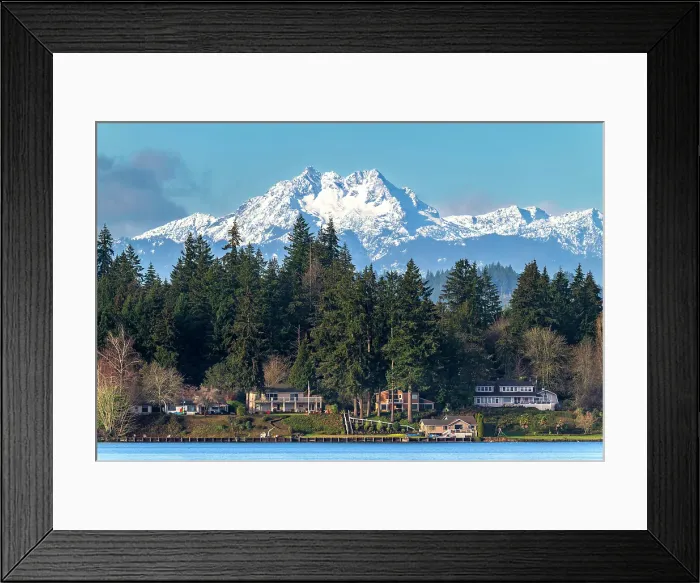 Framed Print : The snowy Brothers double peaks in the Olympic Peninsula seen from Bremerton, Washington, USA Framed Print : The snowy Brothers double peaks in the Olympic Peninsula seen from Bremerton, Washington, USA