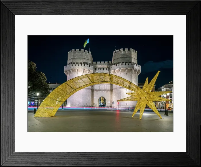 Framed Print : Torres de Serranos (Serranos Towers) and Christmas lights, Valencia, Valencian Community, Spain Framed Print : Torres de Serranos (Serranos Towers) and Christmas lights, Valencia, Valencian Community, Spain
