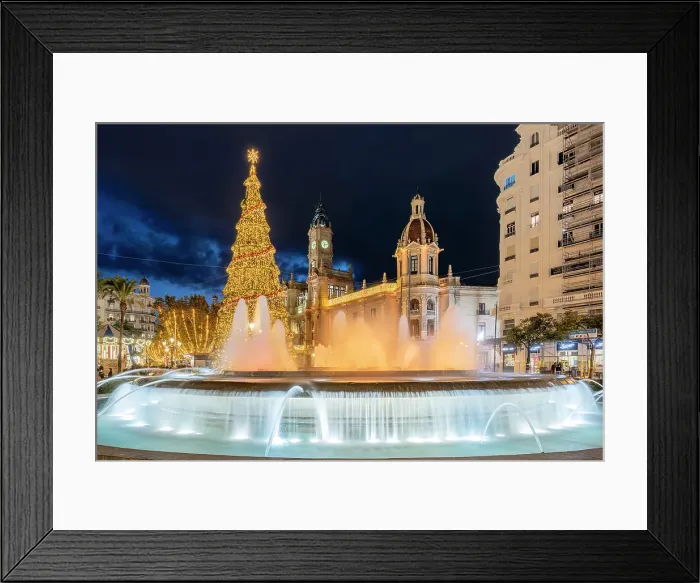 Framed Print : Christmas tree and fountain, Plaza del Ayuntamiento, Valencia, Valencian Community, Spain Framed Print : Christmas tree and fountain, Plaza del Ayuntamiento, Valencia, Valencian Community, Spain