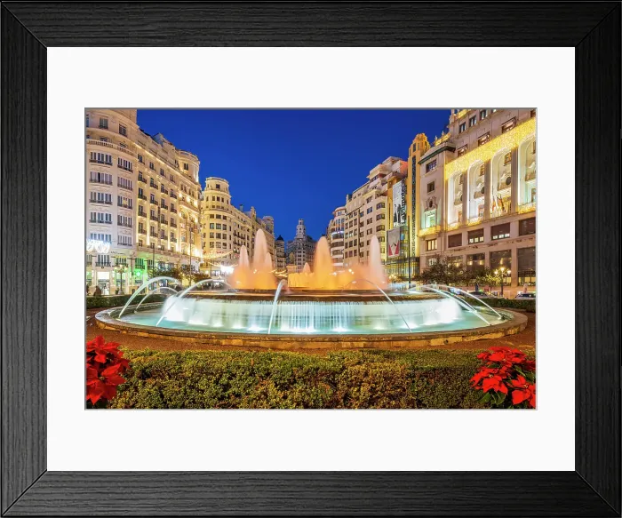 Framed Print : Night view of the fountain in Plaza del Ayuntamiento, Valencia, Valencian Community, Spain Framed Print : Night view of the fountain in Plaza del Ayuntamiento, Valencia, Valencian Community, Spain