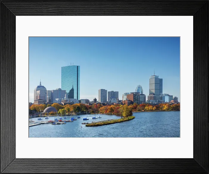 Framed Print : Skyline of Back Bay in the fall from across the Charles River, Boston, Massachusetts, USA Framed Print : Skyline of Back Bay in the fall from across the Charles River, Boston, Massachusetts, USA