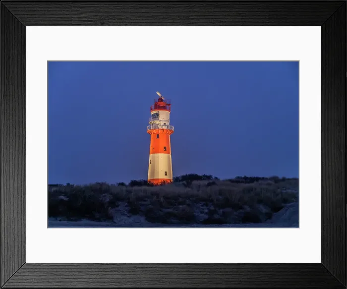 Framed Print : Small or electric lighthouse at south beach at dusk, Borkum, East Frisian Islands, Lower Saxony, Germany Framed Print : Small or electric lighthouse at south beach at dusk, Borkum, East Frisian Islands, Lower Saxony, Germany