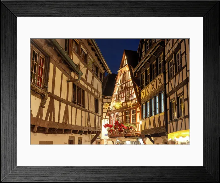 Framed Print : Decorated Half-timbered houses of La Petite France at Christmas, Strasbourg, Alsace, Bas-Rhin, France