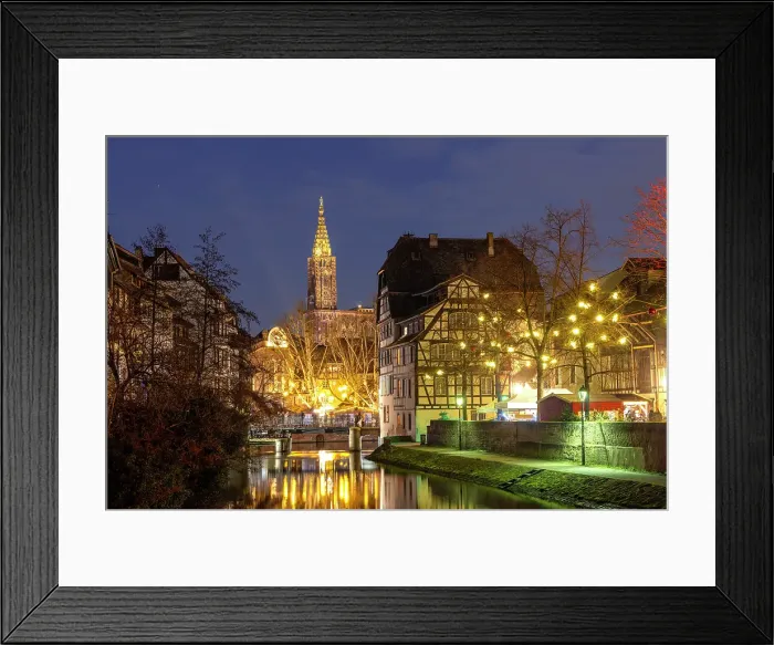 Framed Print : The Cathedral, river III, La Petite France at Christmas, Strasbourg, Alsace, Bas-Rhin, France