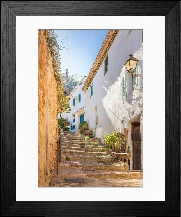 Framed Print : Steep alley in the mountain village of Banyalbufar, Serra de Tramuntana, Mallorca, Balearic Islands, Spain Framed Print : Steep alley in the mountain village of Banyalbufar, Serra de Tramuntana, Mallorca, Balearic Islands, Spain