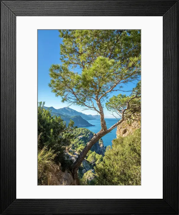 Framed Print : View from the Torre del Verger to the coast, Banyalbufar, Serra de Tramuntana, Mallorca, Balearic Islands, Spain