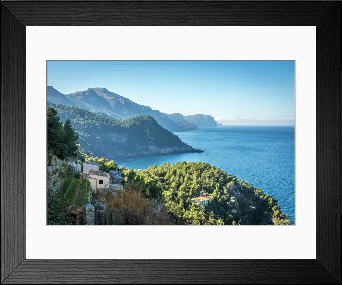 Framed Print : View from the Torre del Verger to the coast, Banyalbufar, Serra de Tramuntana, Mallorca, Balearic Islands, Spain