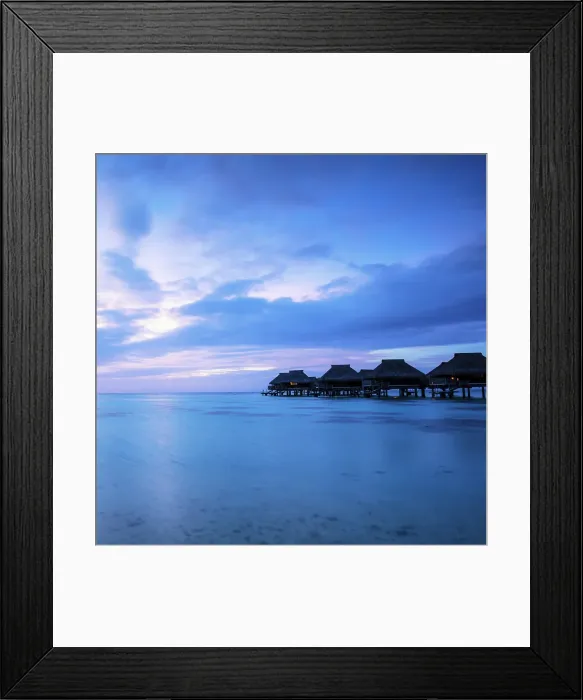 Framed Print : Stiled hotel suites at twilight, Mo'orea, Society Islands, Pacific Ocean, French Polynesia Framed Print : Stiled hotel suites at twilight, Mo'orea, Society Islands, Pacific Ocean, French Polynesia