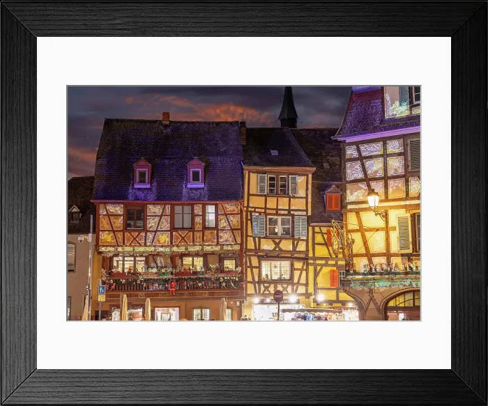 Framed Print : Illuminated half-timbered buildings at Christmas, Colmar, Alsace, Haut-Rhin, Grand Est, France Framed Print : Illuminated half-timbered buildings at Christmas, Colmar, Alsace, Haut-Rhin, Grand Est, France