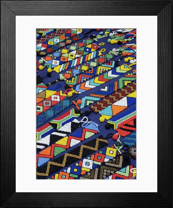 Framed Print : Colourful bracelets made of beads, Market in Franschhoek, Western Cape, South Africa Framed Print : Colourful bracelets made of beads, Market in Franschhoek, Western Cape, South Africa