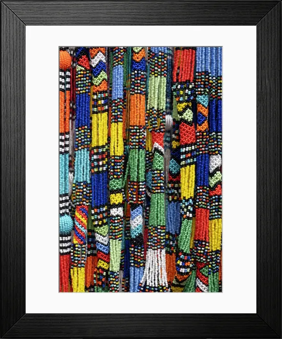 Framed Print : Colourful necklaces made of beads, Market in Franschhoek, Western Cape, South Africa Framed Print : Colourful necklaces made of beads, Market in Franschhoek, Western Cape, South Africa