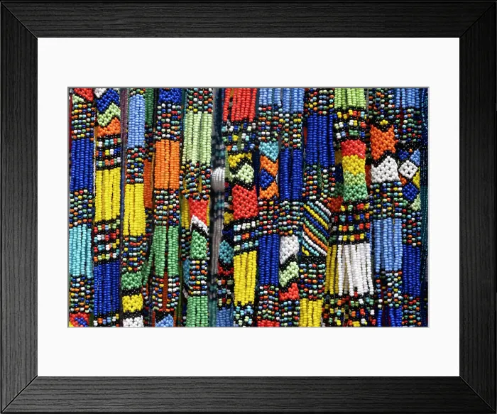 Framed Print : Colourful necklaces made of beads, Market in Franschhoek, Western Cape, South Africa Framed Print : Colourful necklaces made of beads, Market in Franschhoek, Western Cape, South Africa