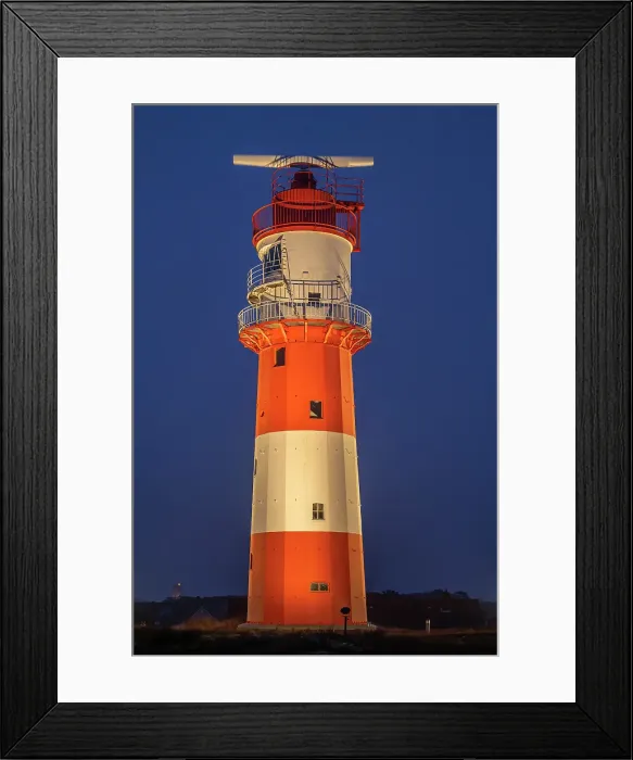 Framed Print : Small or electric lighthouse at south beach at dusk, Borkum, East Frisian Islands, Lower Saxony, Germany Framed Print : Small or electric lighthouse at south beach at dusk, Borkum, East Frisian Islands, Lower Saxony, Germany