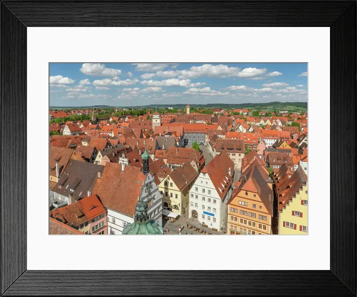 Framed Print : View from the town hall tower over Rothenburg ob der Tauber, Middle Franconia, Romantic road, Tauber valley, Bavaria, Germany