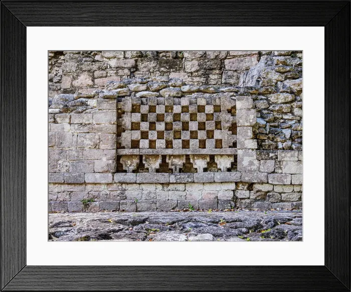 Framed Print : Checkboard architectural motifs decorate the annex to Structure IV, Becan Archaeological Site, Campeche State, Mexico Framed Print : Checkboard architectural motifs decorate the annex to Structure IV, Becan Archaeological Site, Campeche State, Mexico