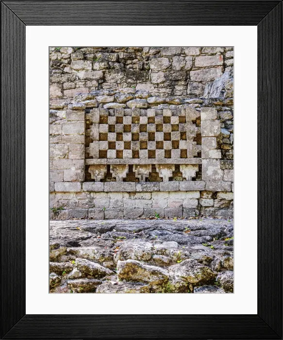 Framed Print : Checkboard architectural motifs decorate the annex to Structure IV, Becan Archaeological Site, Campeche State, Mexico Framed Print : Checkboard architectural motifs decorate the annex to Structure IV, Becan Archaeological Site, Campeche State, Mexico