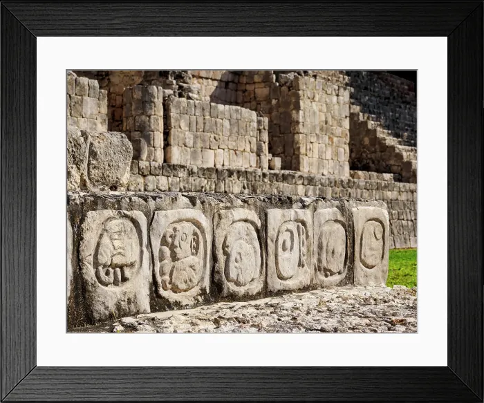 Framed Print : Petroglyphic Staircase at the Temple of Five Floors, detailed view, Great Acropolis, Edzna Archaeological Site, Campeche State, Mexico Framed Print : Petroglyphic Staircase at the Temple of Five Floors, detailed view, Great Acropolis, Edzna Archaeological Site, Campeche State, Mexico