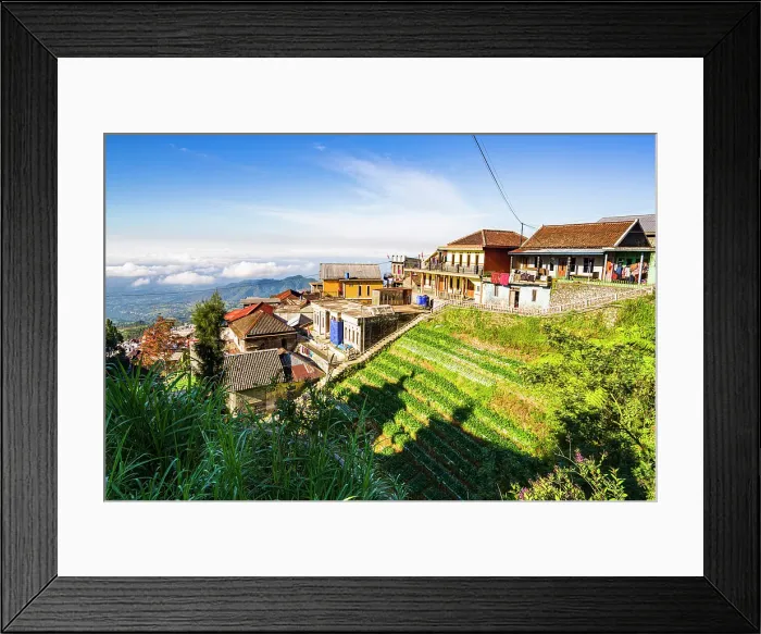 Framed Print : Traditional houses and terraced fields, Nepal Van Java, Magelang, Central Java, Indonesia