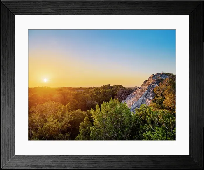 Framed Print : Structure IX at sunset, elevated view, Becan Archaeological Site, Campeche State, Mexico