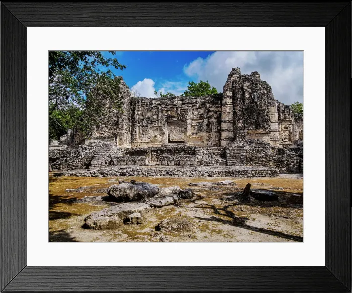 Framed Print : Structure II with menacing jaws of the serpent god Itzamna entrance, Hormiguero Archaeological Site, Campeche State, Mexico