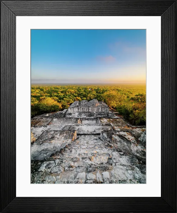 Framed Print : View from the top of Structure II at sunrise, Calakmul Archaeological Site, Campeche State, Mexico