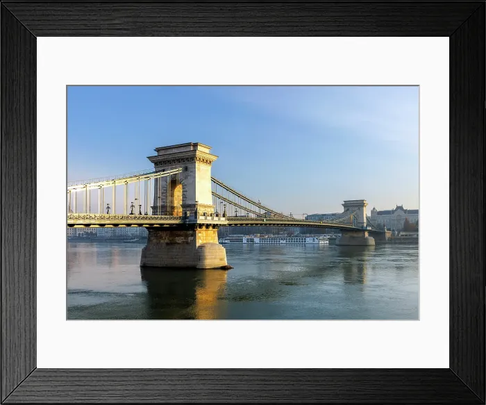 Framed Print : Szechenyi Chain Bridge and the Danube River, Budapest, Hungary
