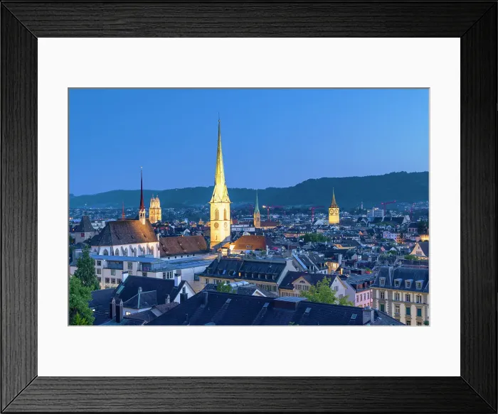 Framed Print : City skyline at dusk, Zurich, Switzerland Framed Print : City skyline at dusk, Zurich, Switzerland