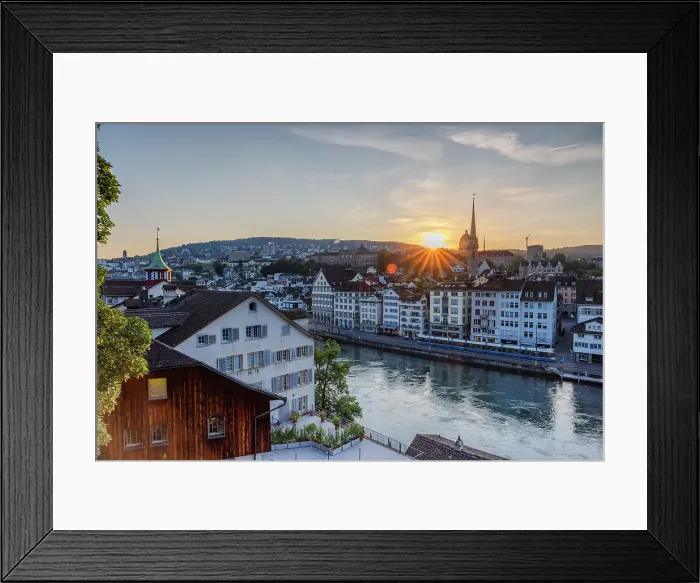 Framed Print : Niederdorf Quarter and Limmat River at sunrise, Zurich, Switzerland Framed Print : Niederdorf Quarter and Limmat River at sunrise, Zurich, Switzerland