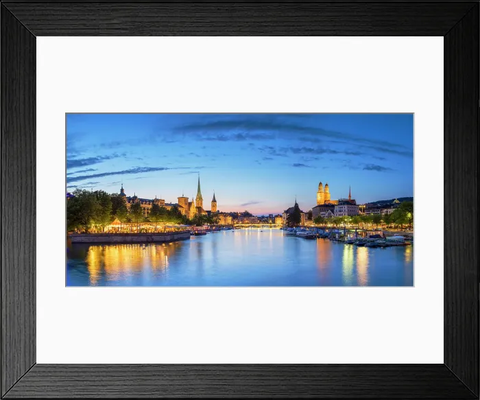 Framed Print : Skyline and Limmat River at dusk, Zurich, Switzerland Framed Print : Skyline and Limmat River at dusk, Zurich, Switzerland