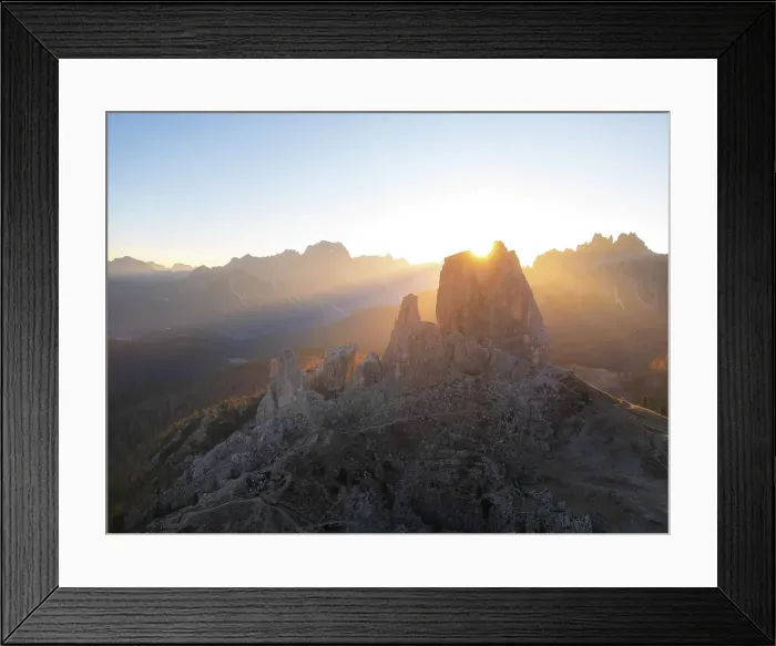 Framed Print : Aerial view of Cinque Torri in on an autumn morning with the Dolomites in the background near Cortina d'Ampezzo Framed Print : Aerial view of Cinque Torri in on an autumn morning with the Dolomites in the background near Cortina d'Ampezzo