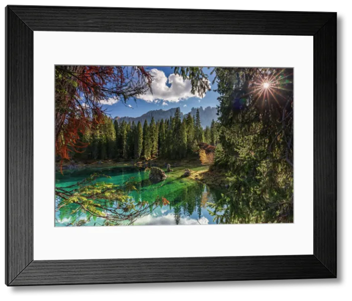 Framed Print : Carezza Lake with the Latemar moutnain range, Trentino Alto Adige, Italy Framed Print : Carezza Lake with the Latemar moutnain range, Trentino Alto Adige, Italy
