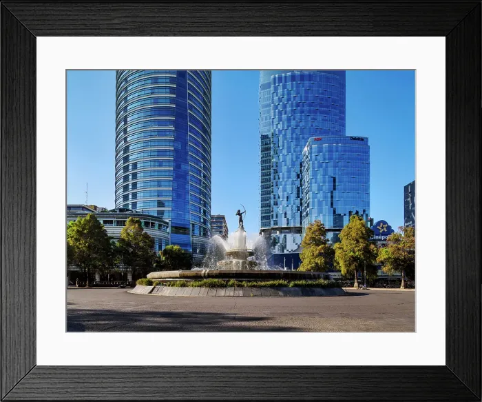 Framed Print : Diana the Huntress Fountain and High-rise buildings at Paseo de la Reforma, Mexico City, Mexico
