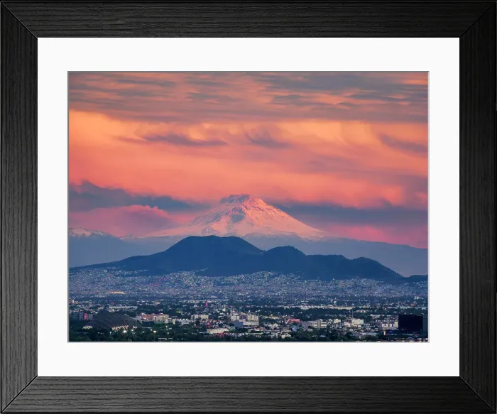 Framed Print : View towards the Volcano Popocatepetl at sunset, Mexico City, Mexico Framed Print : View towards the Volcano Popocatepetl at sunset, Mexico City, Mexico