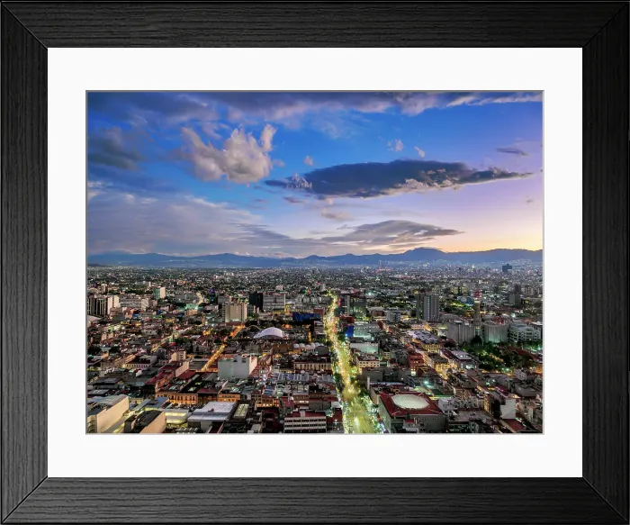 Framed Print : City Centre Skyline at dusk, elevated view, Mexico City, Mexico Framed Print : City Centre Skyline at dusk, elevated view, Mexico City, Mexico