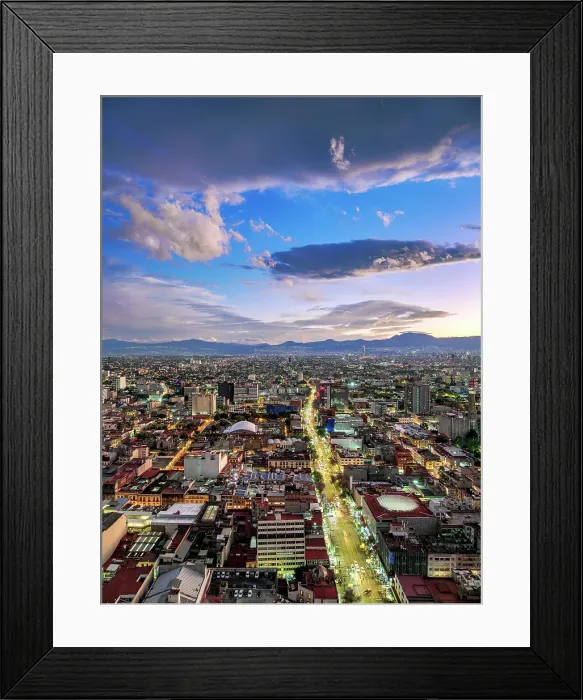 Framed Print : City Centre Skyline at dusk, elevated view, Mexico City, Mexico Framed Print : City Centre Skyline at dusk, elevated view, Mexico City, Mexico