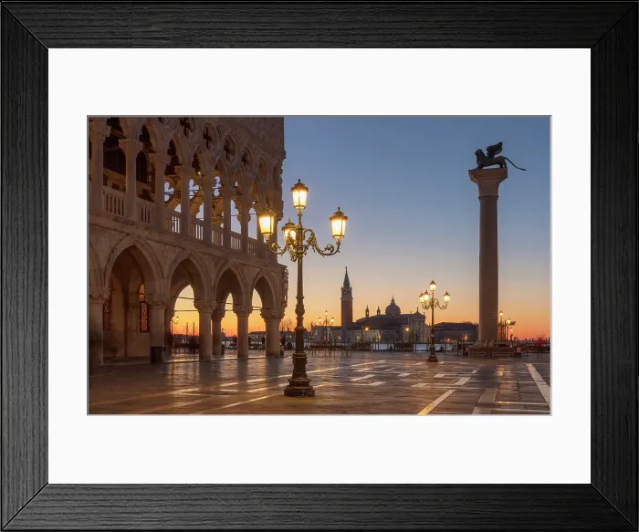 Framed Print : Classic view across St Mark's Square towards San Giorgio Maggiore at dawn, Venice, Italy
