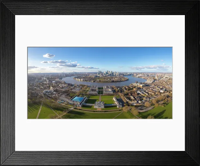 Framed Print : Royal Naval College, (Canary Wharf, Isle of Dogs and the River Thames behind) from Greenwich park, Greenwich, London