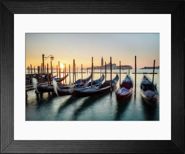 Framed Print : Goldolas on the lagoon at sunrise, with San Giorgio Maggiore in the background, San Marco, Venice, Italy Framed Print : Goldolas on the lagoon at sunrise, with San Giorgio Maggiore in the background, San Marco, Venice, Italy