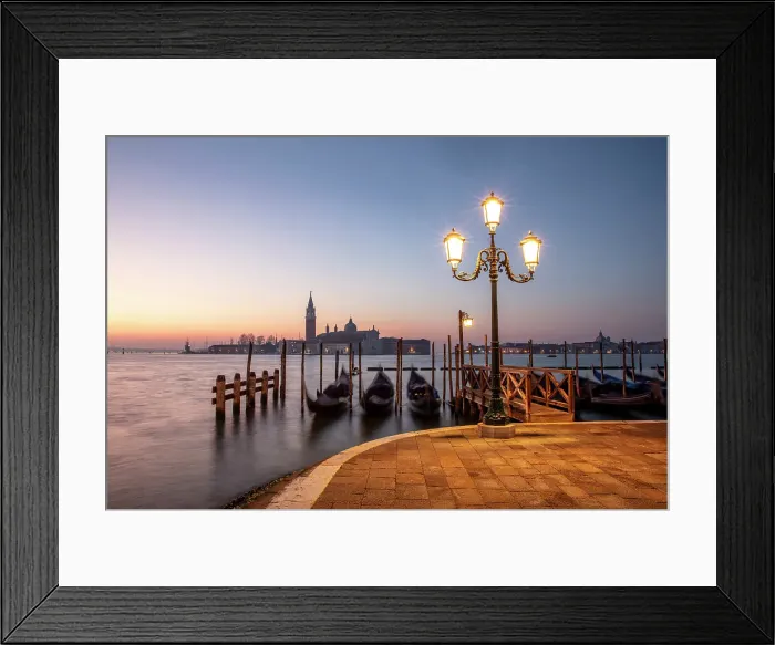 Framed Print : Goldolas on the lagoon at dawn, with San Giorgio Maggiore in the background, San Marco, Venice, Italy Framed Print : Goldolas on the lagoon at dawn, with San Giorgio Maggiore in the background, San Marco, Venice, Italy