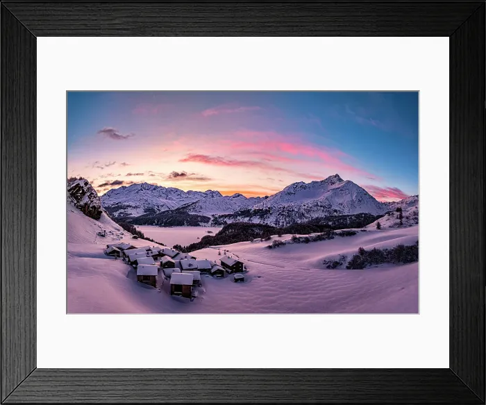 Framed Print : Alpine village of Grevasalvas at sunrise, Maloja, Engadin, canton of Graubunden, Switzerland Framed Print : Alpine village of Grevasalvas at sunrise, Maloja, Engadin, canton of Graubunden, Switzerland