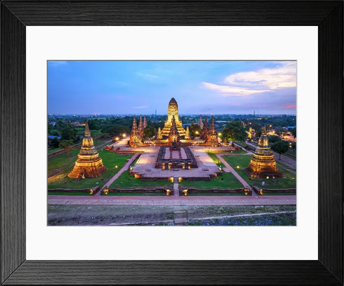 Framed Print : Aerial view of Wat Chai Wattanaram temple at dusk, Ayutthaya, Thailand