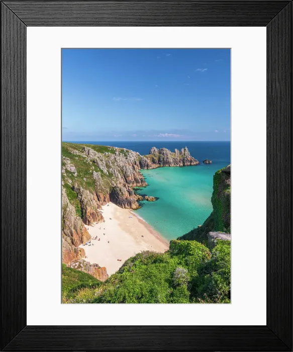 Framed Print : UK, England, Cornwall, Porthcurno, Pedn Vounder Beach and Logan Rock Headland Framed Print : UK, England, Cornwall, Porthcurno, Pedn Vounder Beach and Logan Rock Headland