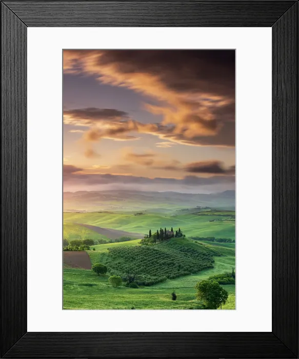 Framed Print : Rolling hills near San QUirico d'Orcia, Tuscany, Italy